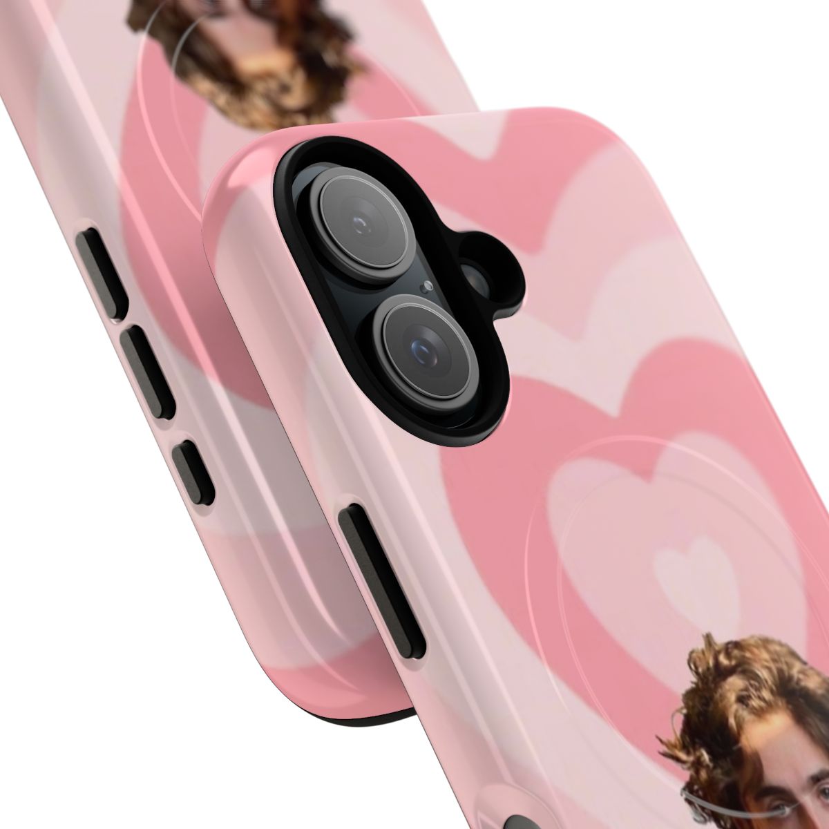 Timothee Chalamet-inspired magnetic tough phone case with pink heart design - Detail