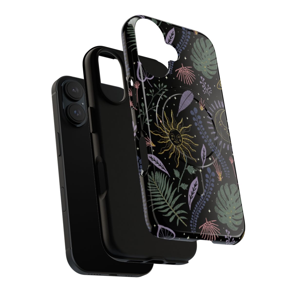 Celestial tropical phone case with a whimsical garden of stars and palms - Layers