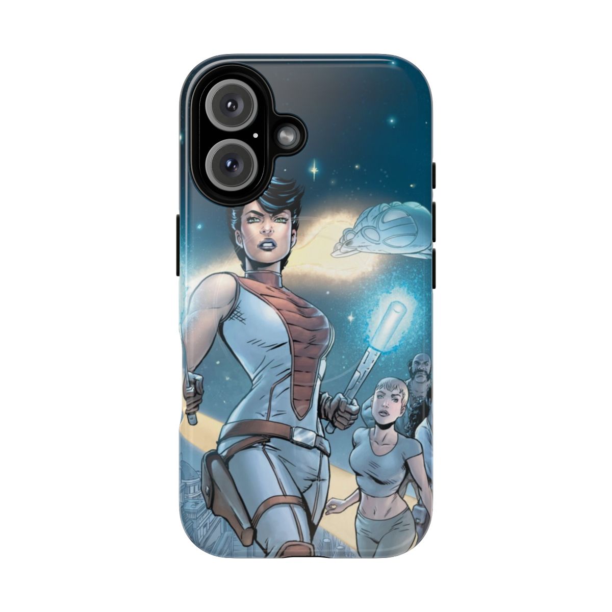 Magnetic tough phone case with a sci-fi, futuristic design featuring a badass female hero