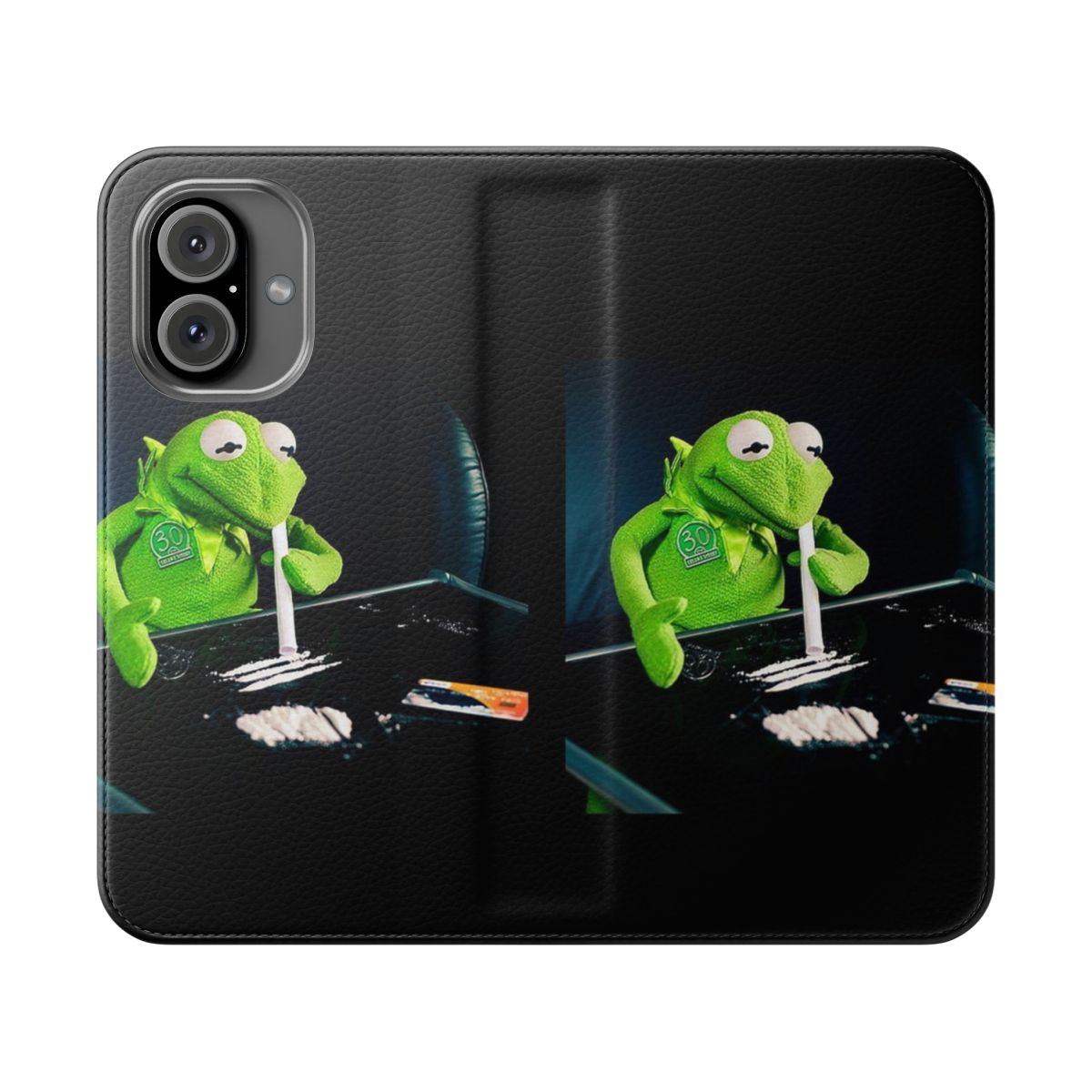 Kermit the Frog inspired flip cover phone case with vibrant green color and cute frog design