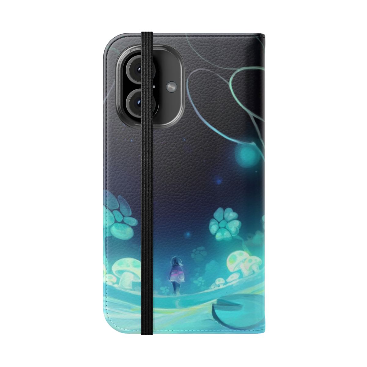 Waterfall-themed flip cover phone case with nature landscape design - Folded Front