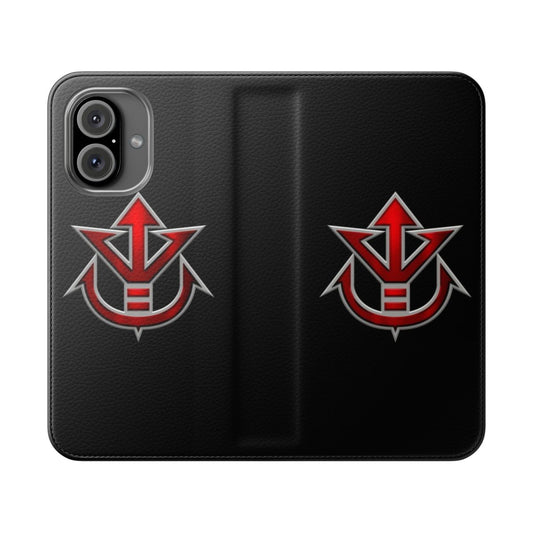 Anime inspired flip phone case with royal crest or symbol design