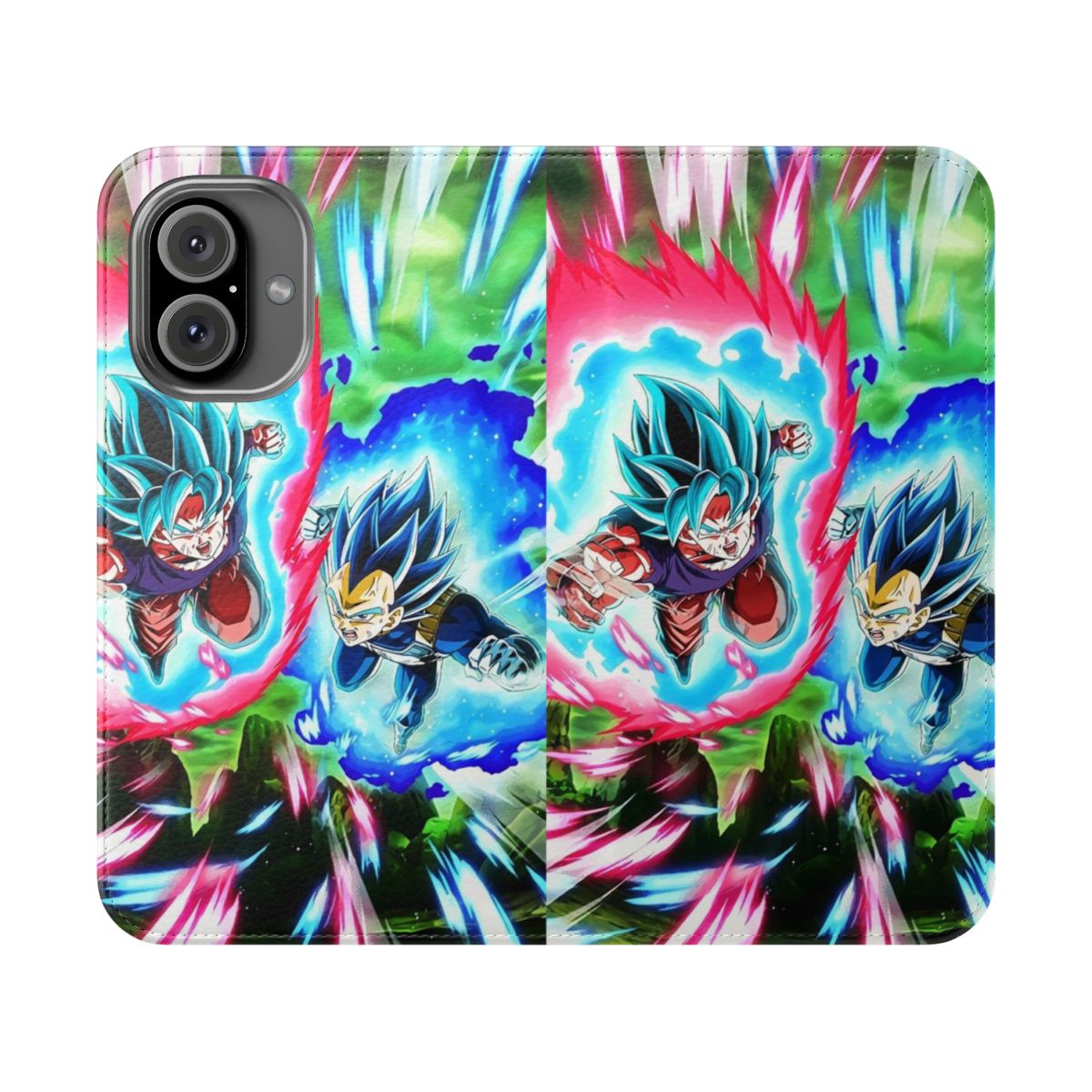 Dragon Ball Super-themed phone case featuring Goku and Vegeta in Super Saiyan Blue Kaioken Evolution