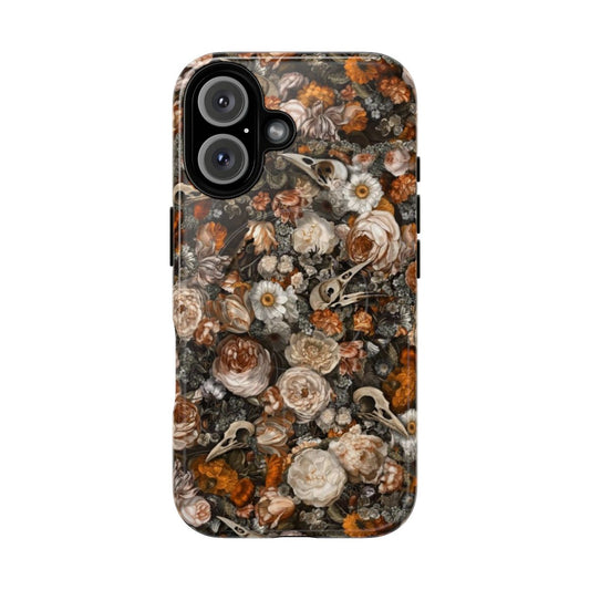 Baroque Macabre Vintage Floral Phone Case with Skull, Bird, and Flower Pattern