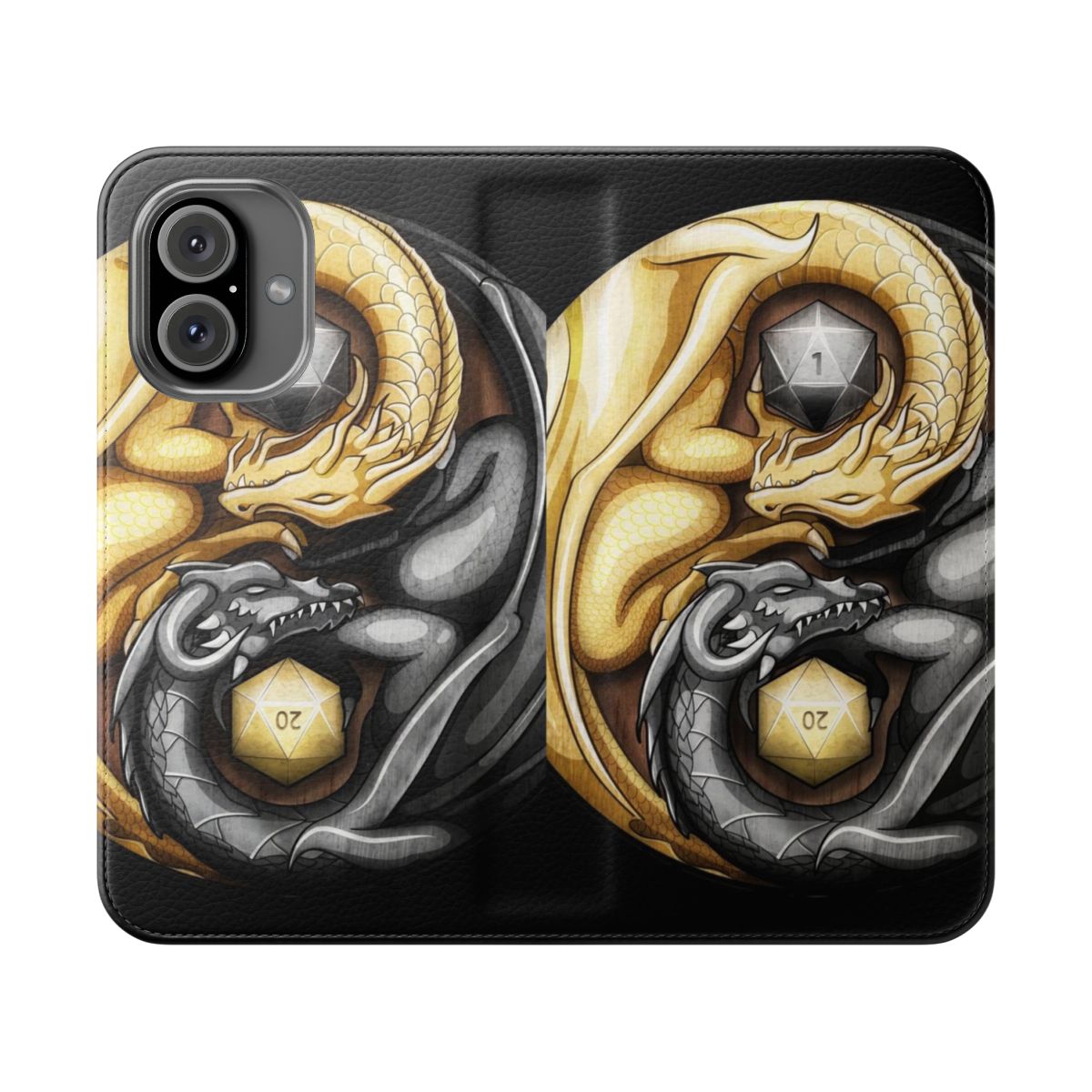 Yin yang dragon design on a flip cover phone case