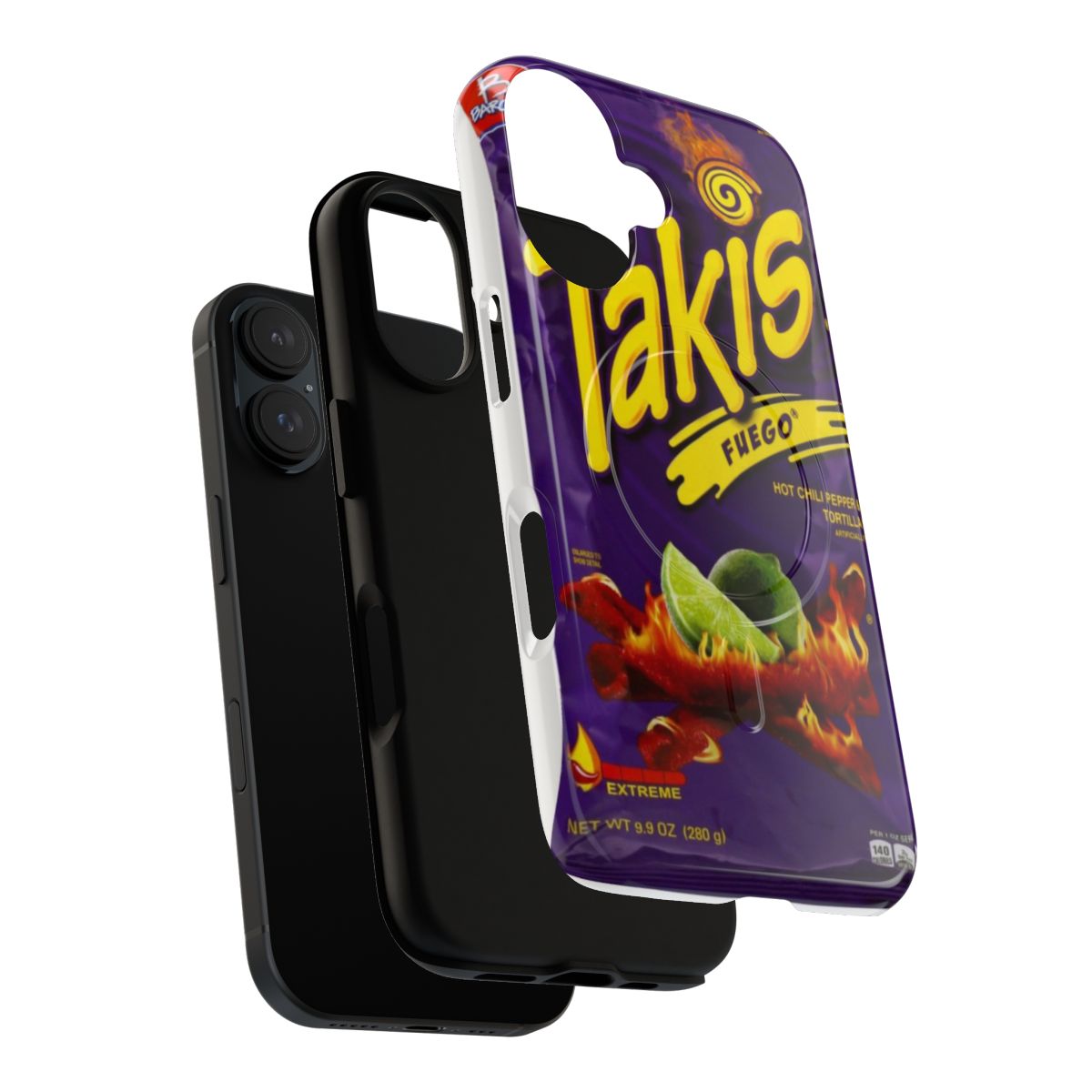 Vibrant yellow and purple phone case with Takis-inspired snack design - Layers