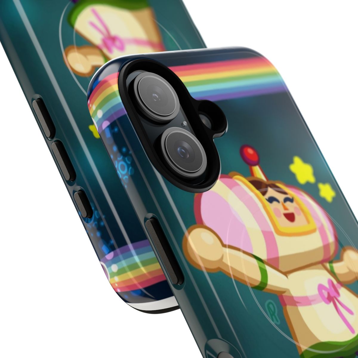 Colorful and whimsical phone case featuring a happy galaxy-inspired Katamari design - Detail