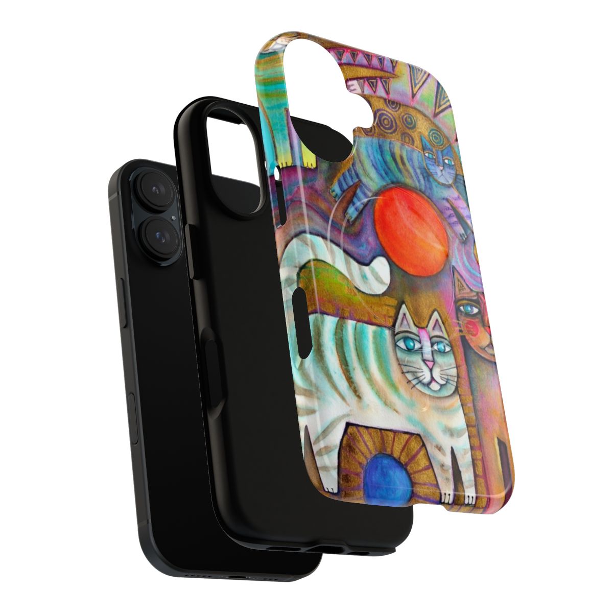 Whimsical abstract cat artwork in the style of Gustav Klimt on a magnetic phone case - Layers