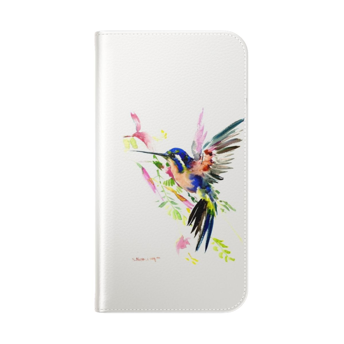 Colorful hummingbird phone case with a vibrant watercolor design - Folded Back