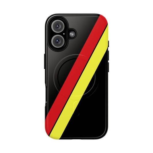 Retro-inspired Partick Thistle phone case featuring the club's iconic red, yellow, and black sash design