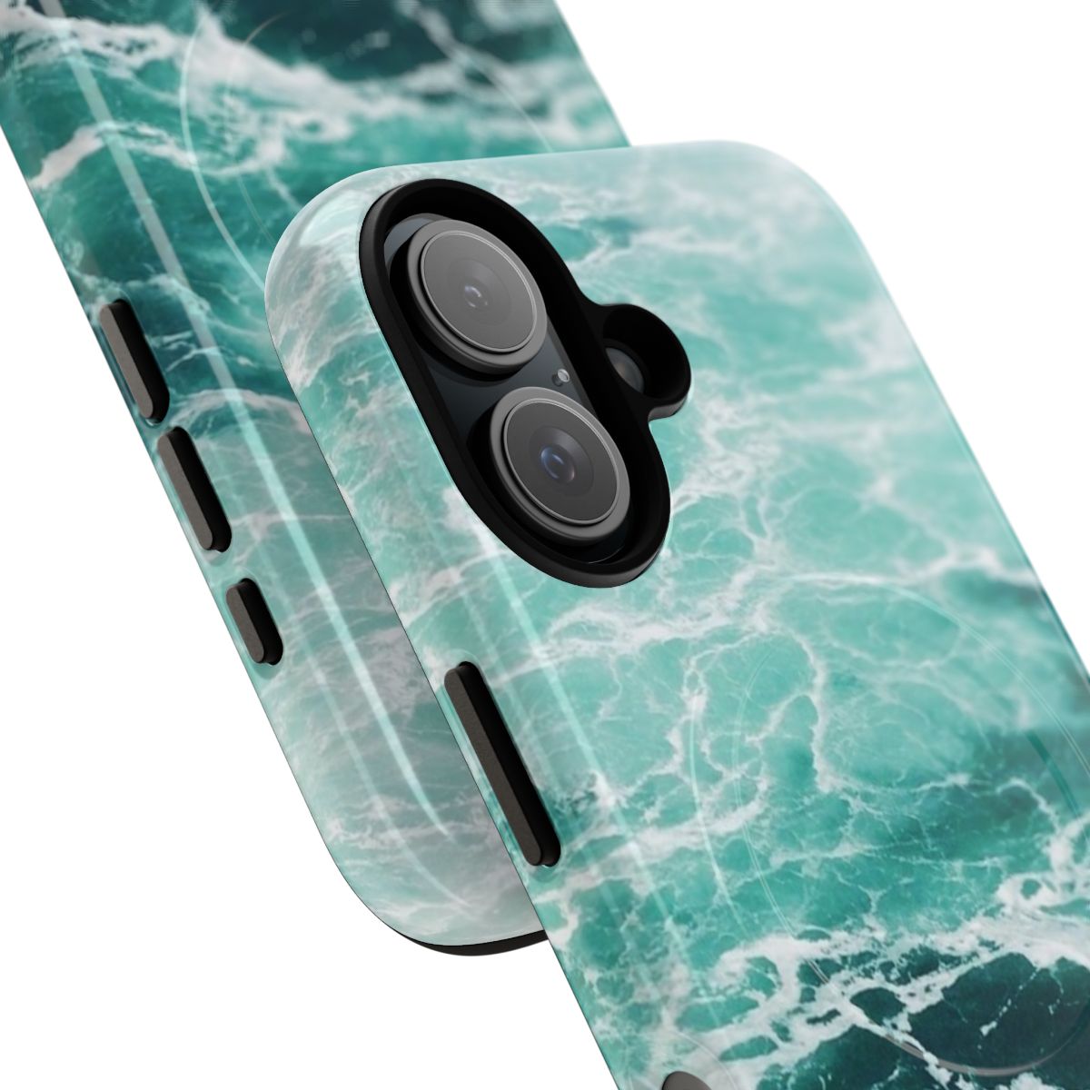 Blue ocean waves crashing on the beach, a beautiful coastal landscape phone case design - Detail