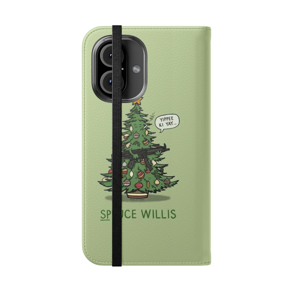 Spruce Willis Flip Cover Phone Case with a Christmas tree design - Folded Front