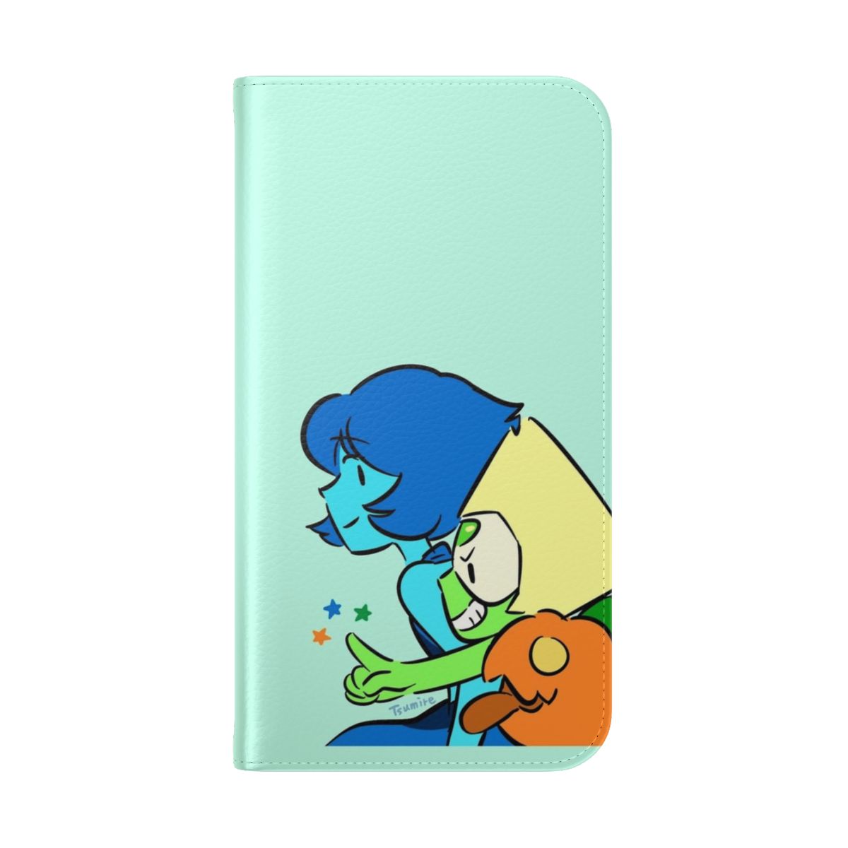 Colorful flip phone case with Steven Universe characters Lapis and Peridot - Folded Back