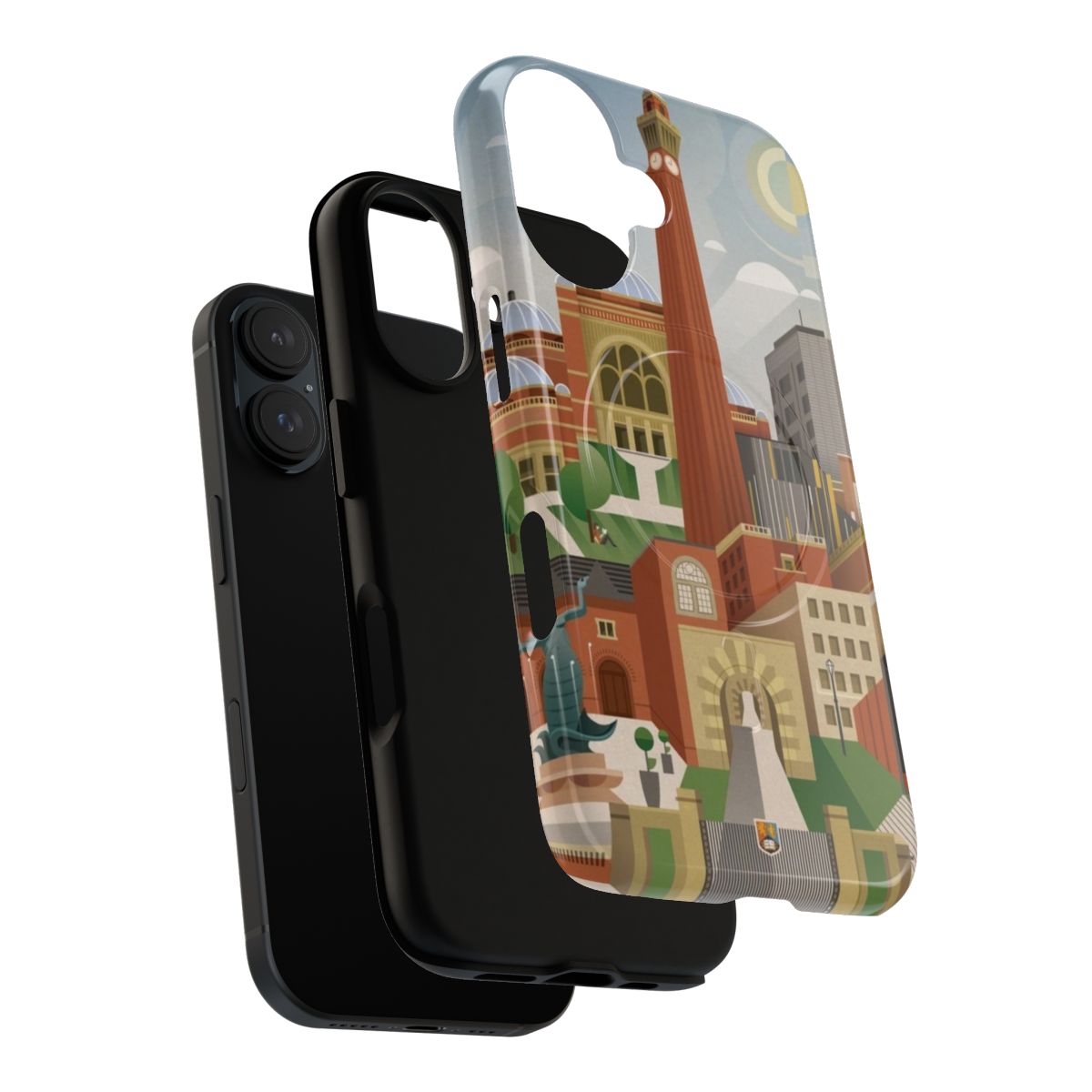 Magnetic tough phone case featuring University of Birmingham landmarks like Old Joe and Aston Webb Building - Layers