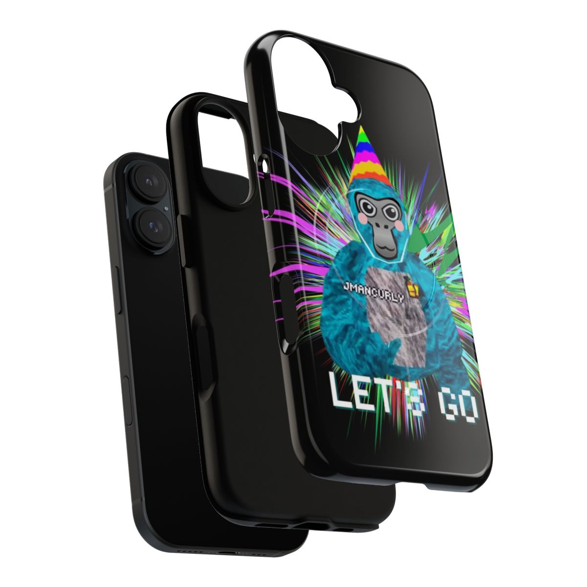 Magnetic tough phone case with gorilla tag video game design for VR gaming - Layers