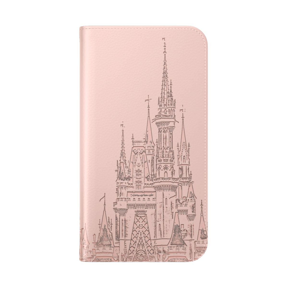 Rose gold phone case with a magical castle silhouette design - Folded Back