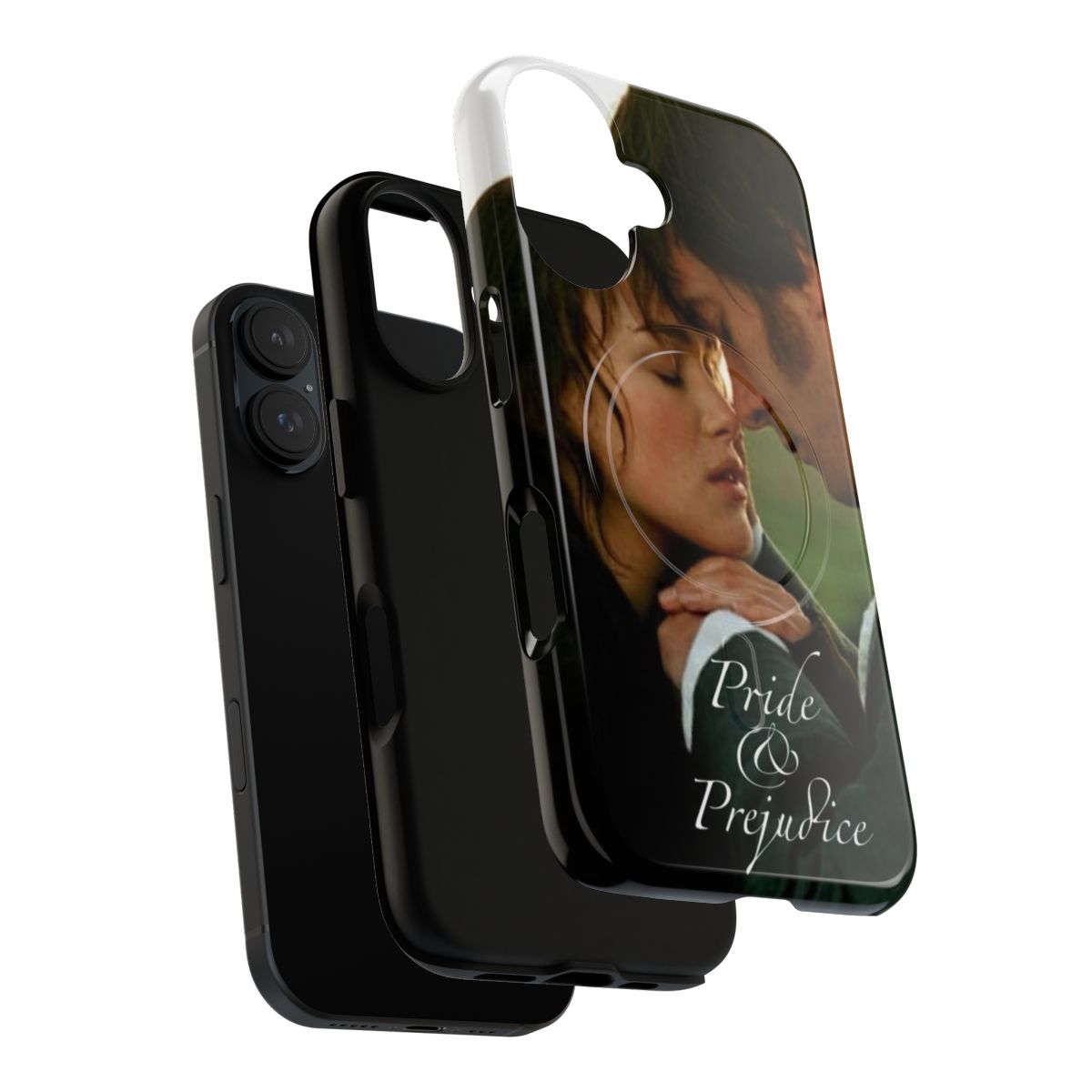 "A protective phone case featuring the iconic cover art of Jane Austen's classic novel Pride and Prejudice" - Layers