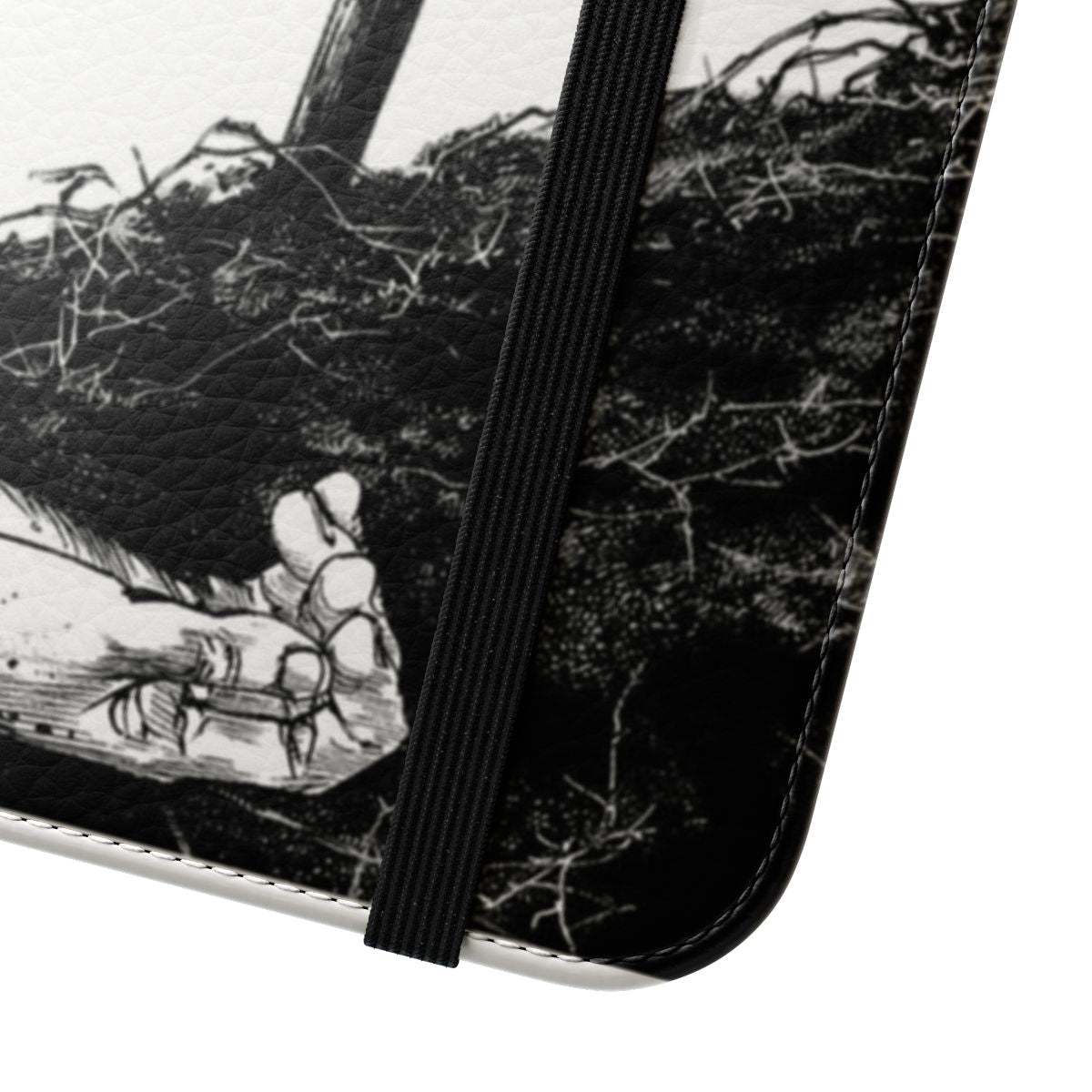 Vagabond-inspired flip cover phone case with samurai and manga design - Close Up