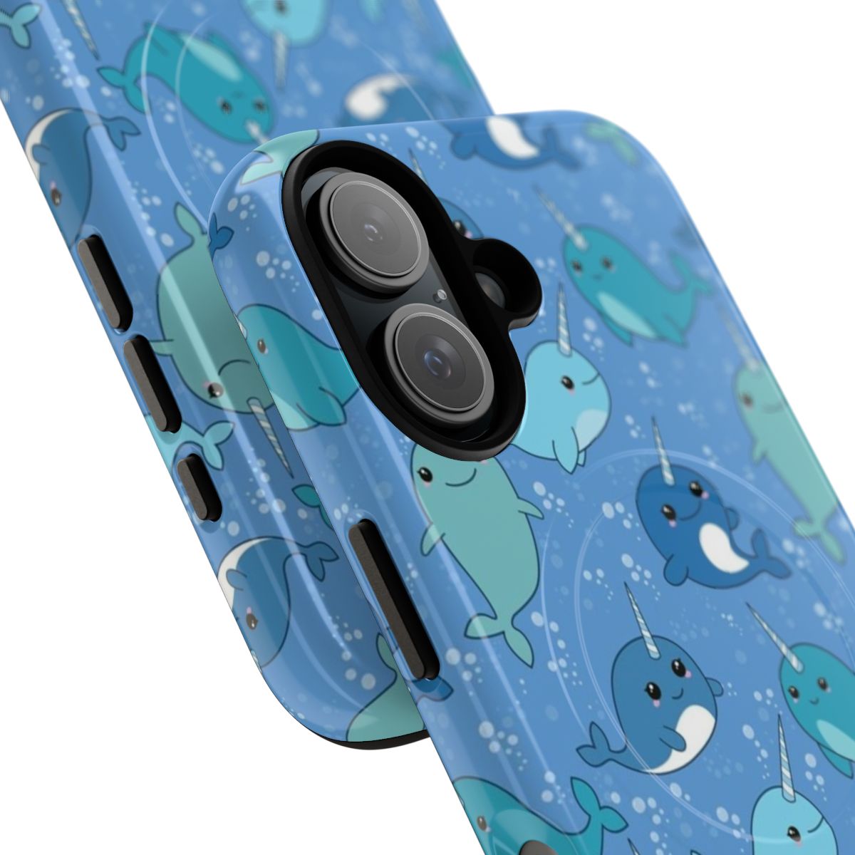 Narwhal-patterned magnetic phone case with a protective tough design - Detail