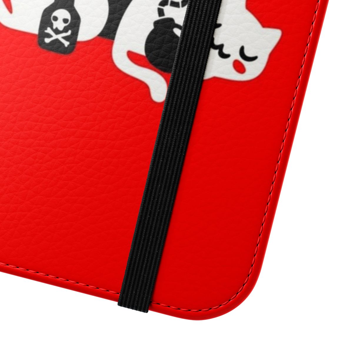 Flip phone case featuring a grim reaper and kitten in a spooky, gothic design - Close Up