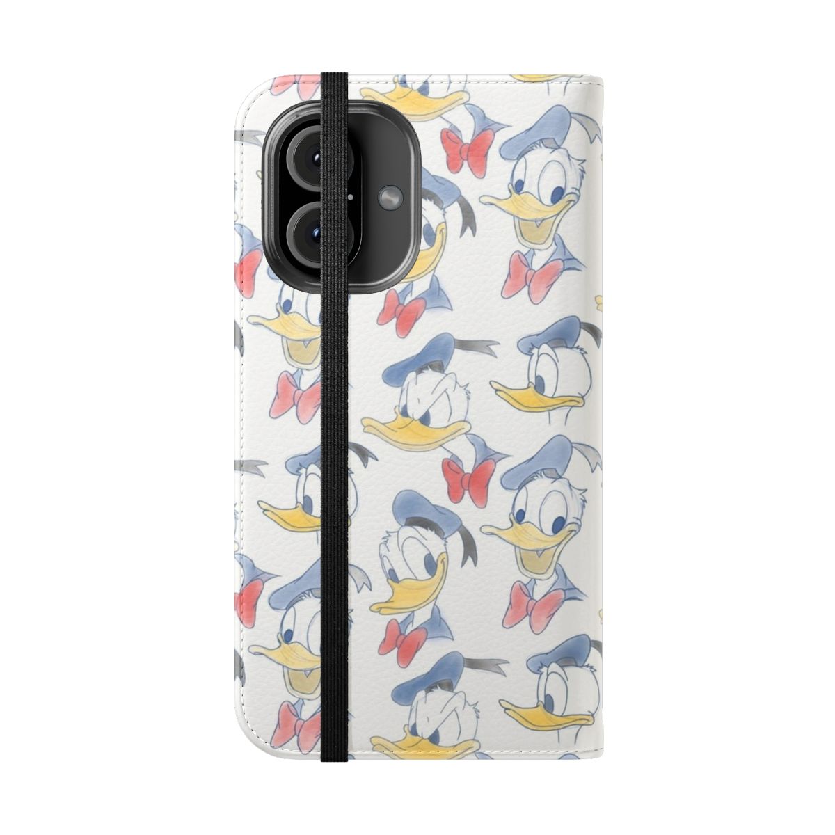 Colorful flip cover phone case featuring the iconic Disney character, Donald Duck. - Folded Front