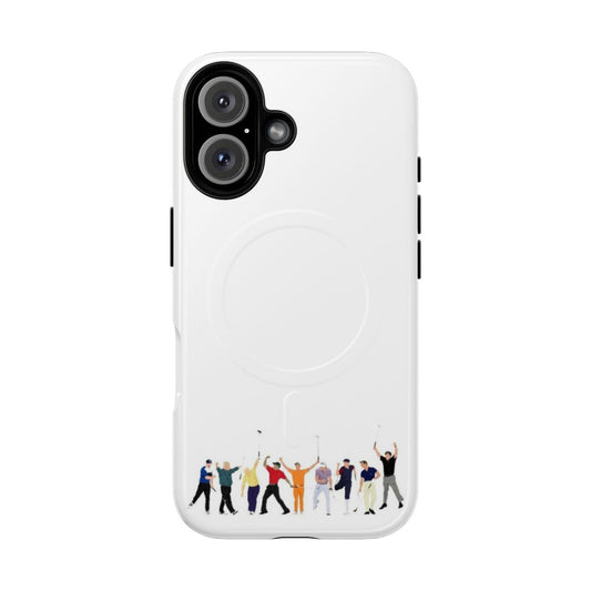 Magnetic phone case featuring golf legends like Brooks Koepka, John Daly, Jack Nicklaus, and more