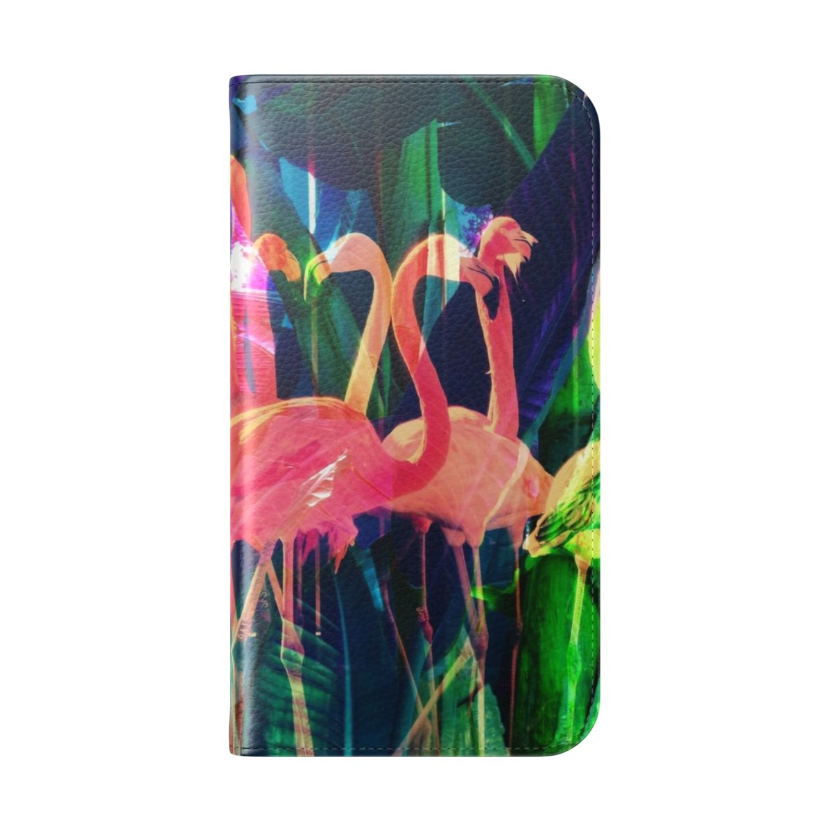 Vibrant flamingo and floral design on a pink phone case - Folded Back