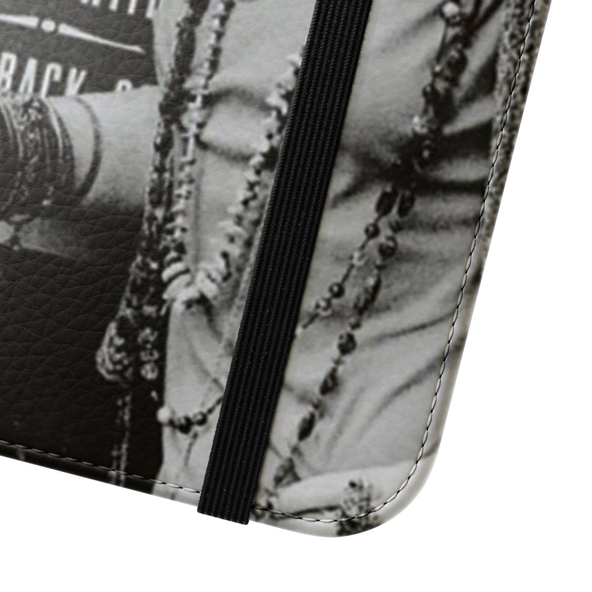 Flip cover phone case featuring a vintage-inspired Janis Joplin design - Close Up