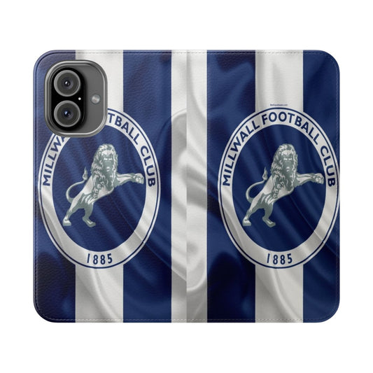 Millwall-inspired phone case with a soccer/football club design