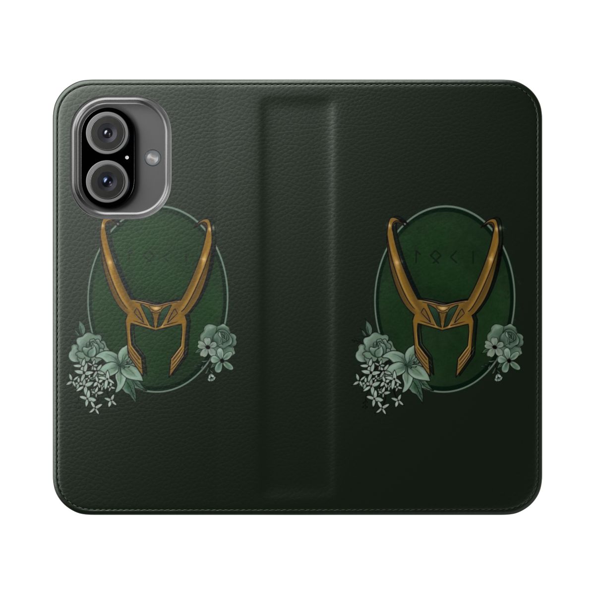 Loki themed phone case with helmet design