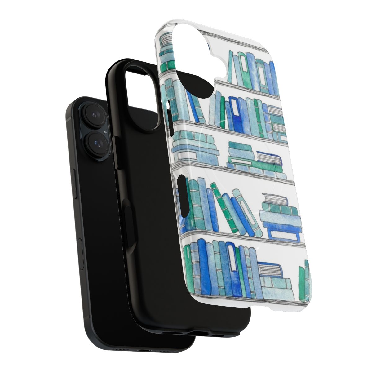 Blue and green book-themed magnetic tough phone case - Layers