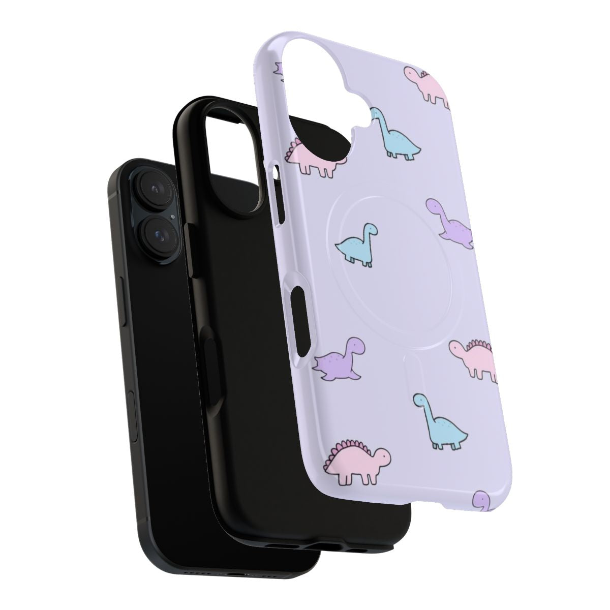 Assorted colorful dinosaur phone cases in various pastel shades - Layers