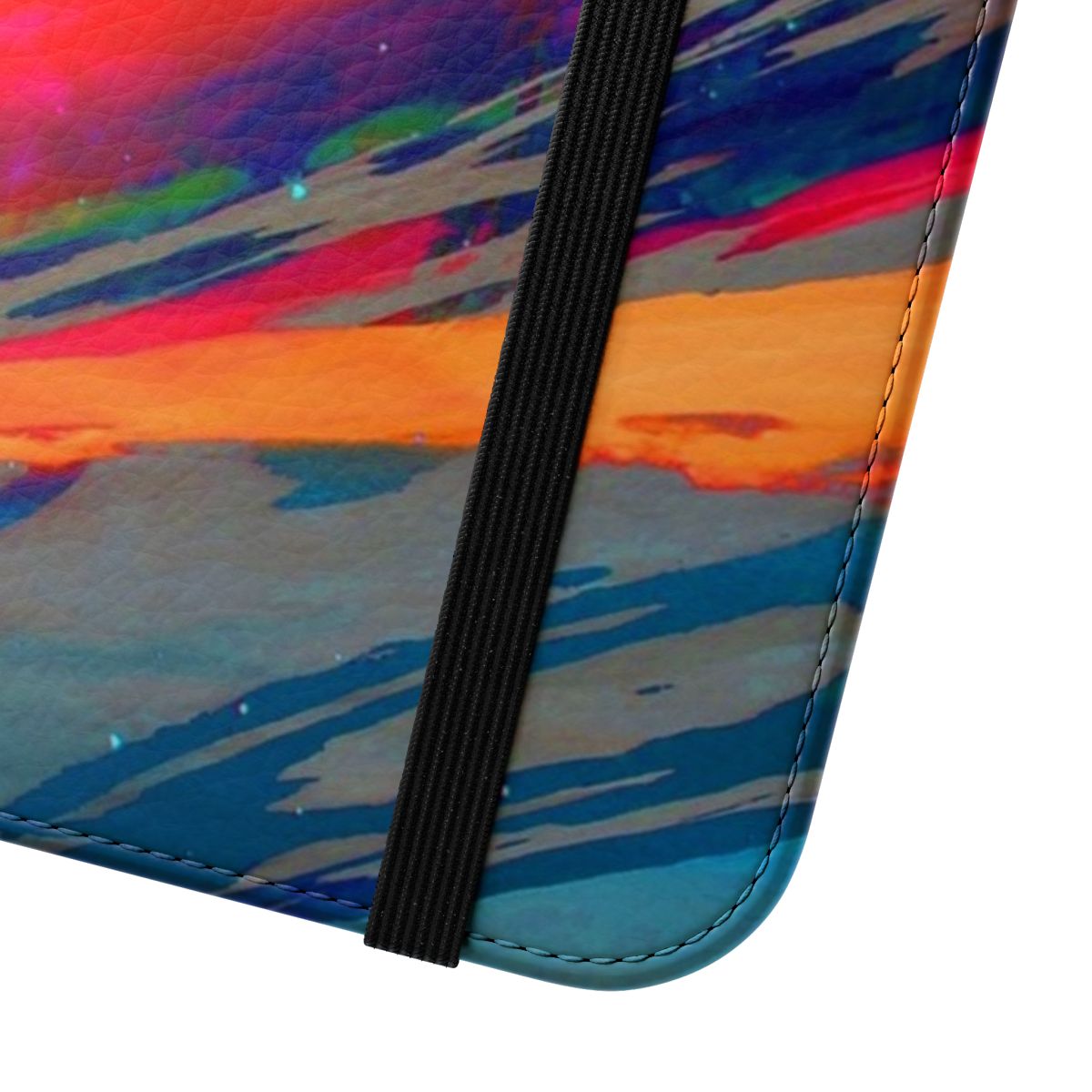 Vibrant, colorful nebula-themed flip cover phone case - Close Up