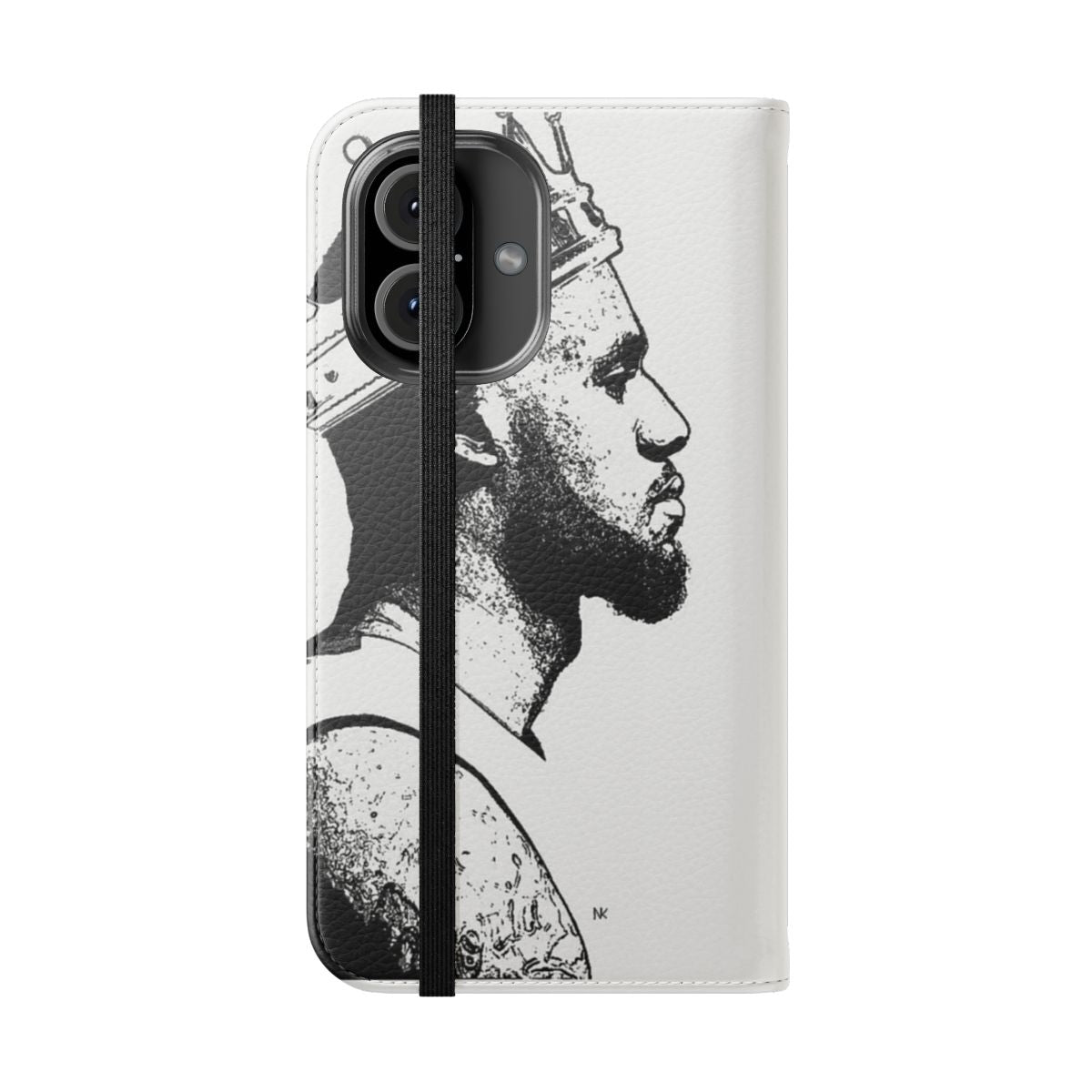 A sleek and durable flip cover phone case featuring a basketball-inspired design and a nod to LeBron James' legacy. - Folded Front