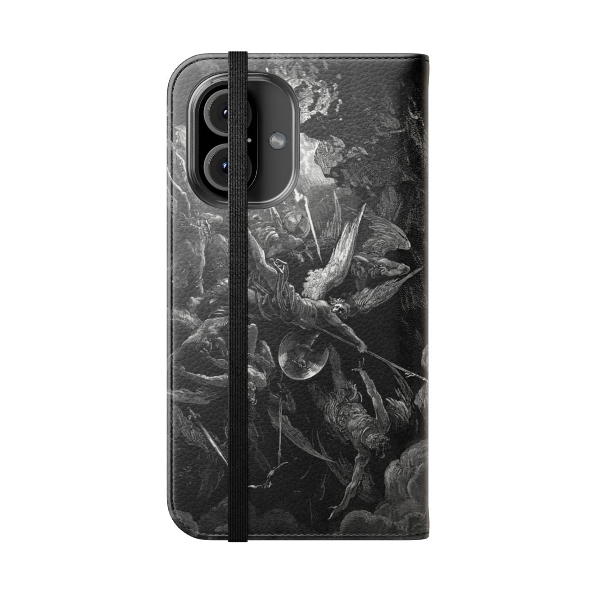 Vintage-style phone case featuring Gustave Doré's illustration from John Milton's Paradise Lost. - Folded Front