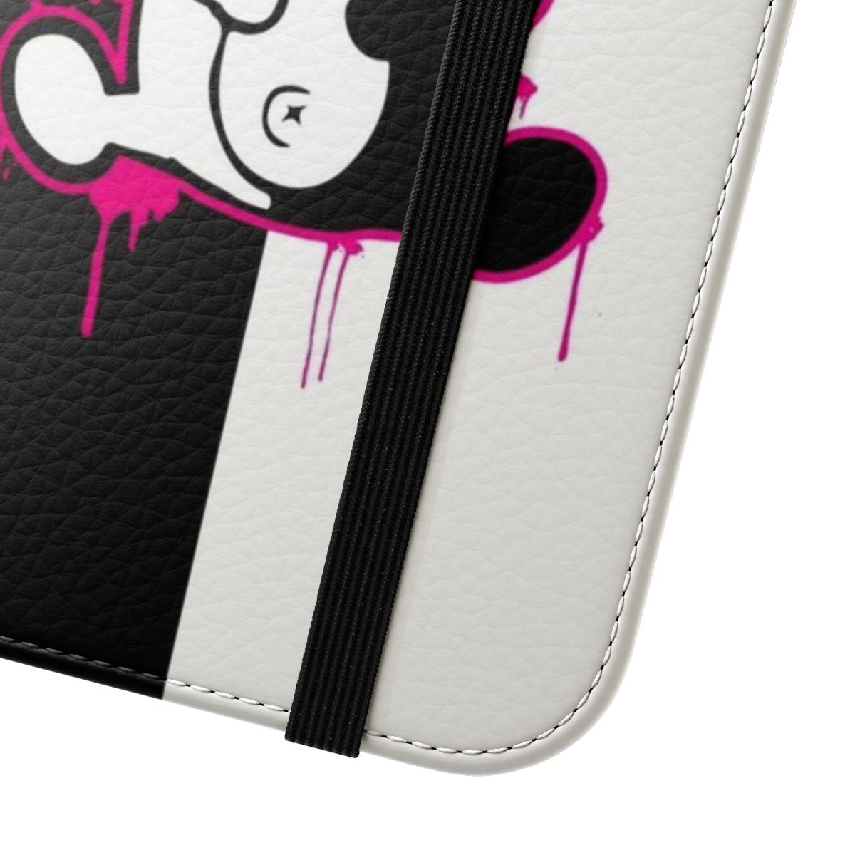 Monokuma inspired anime-style pink flip phone case - Close Up