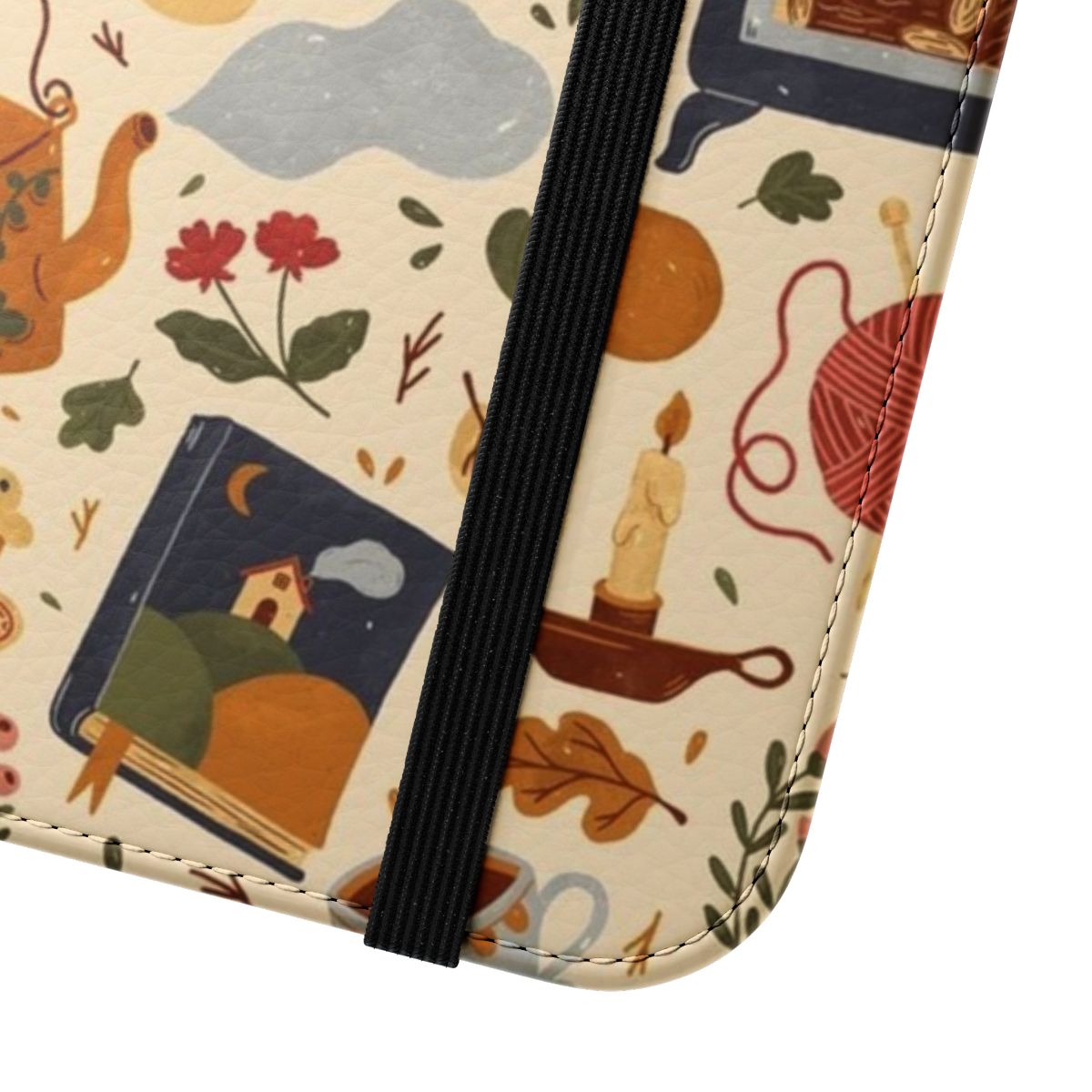 Cozy cottage-inspired flip phone case with floral and teapot design - Close Up