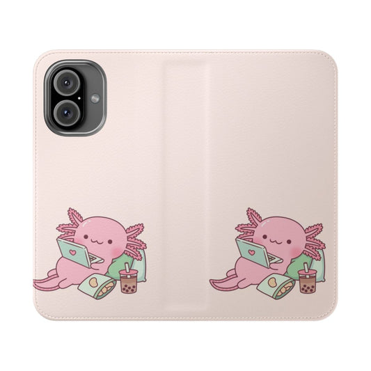 Cute and whimsical flip phone case featuring an axolotl design for a chilling and relaxing mobile experience.