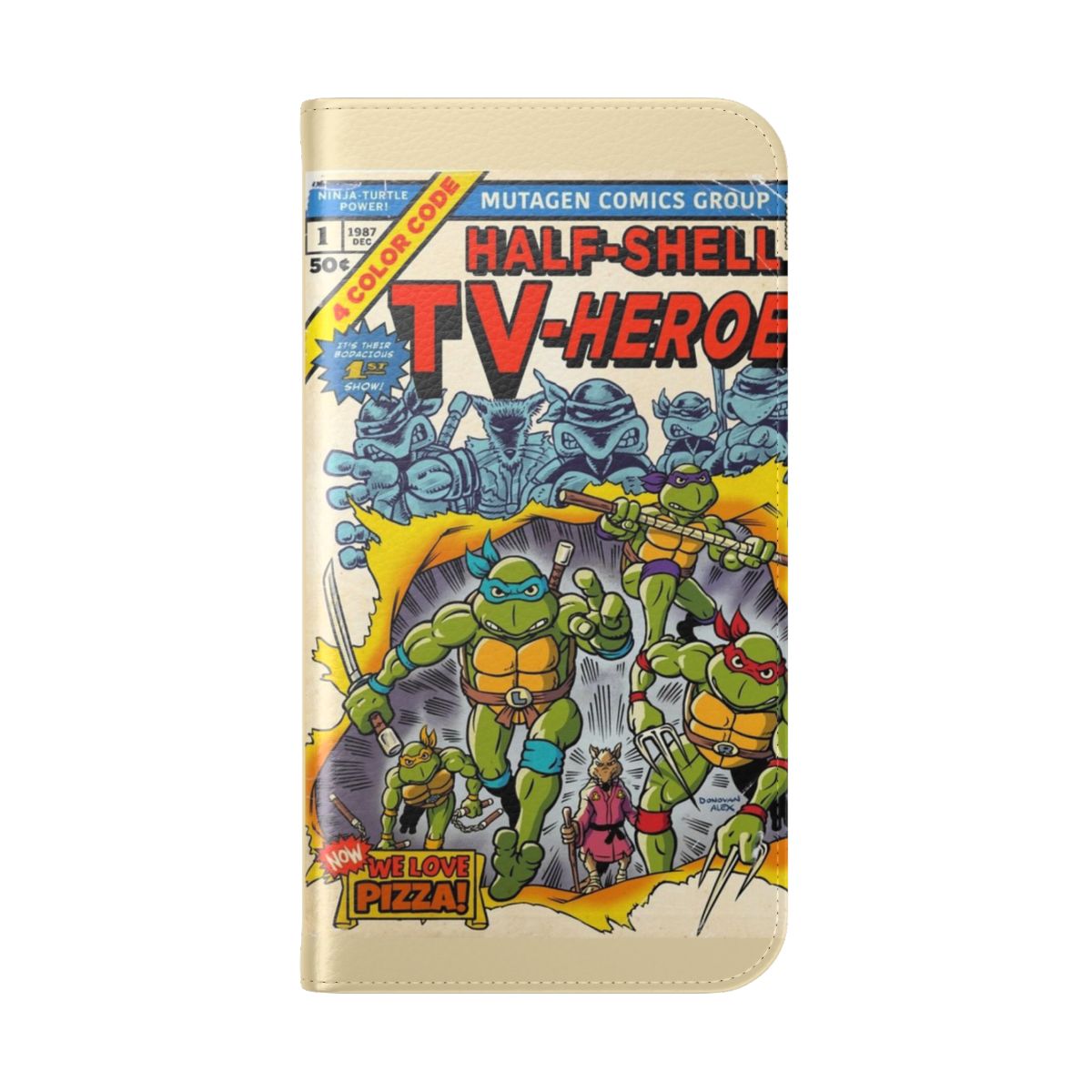 Retro-style phone case featuring the classic Teenage Mutant Ninja Turtles characters - Folded Back