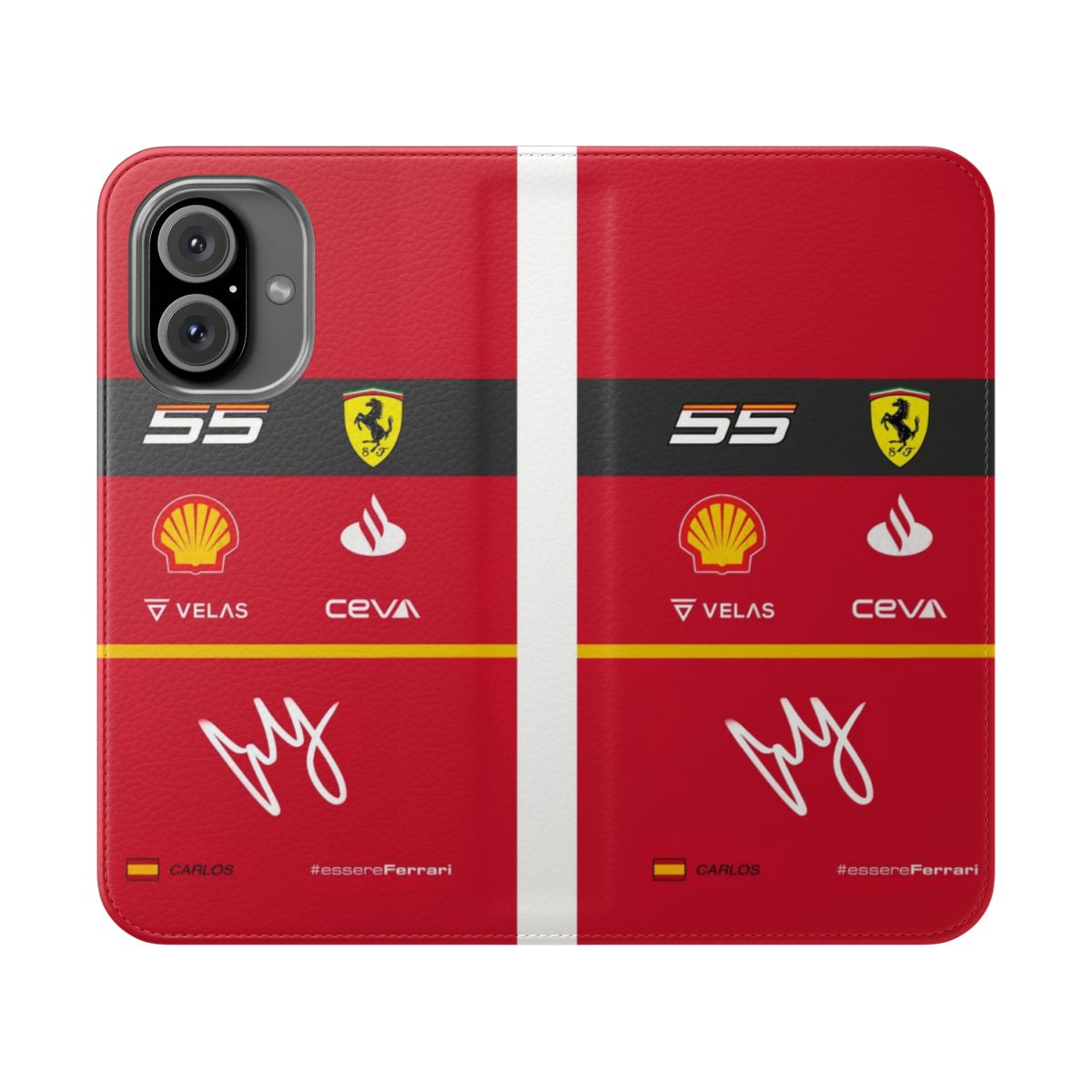 Carlos Sainz-inspired Formula 1 phone case with a sleek flip cover design