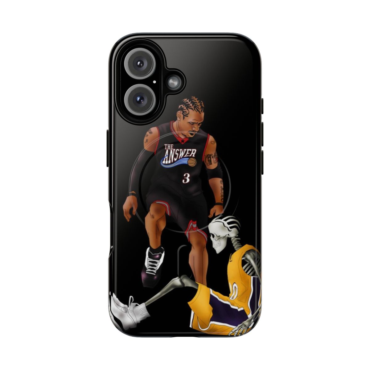 Cartoon basketball phone case featuring Allen Iverson's iconic crossover move