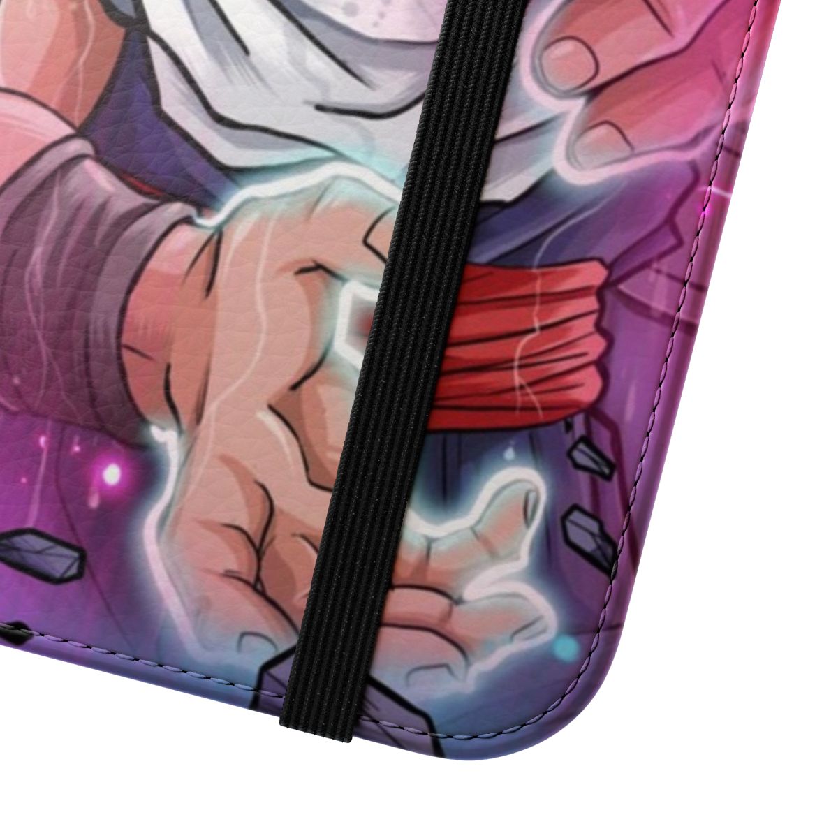 Anime-inspired flip cover phone case with a fierce design - Close Up