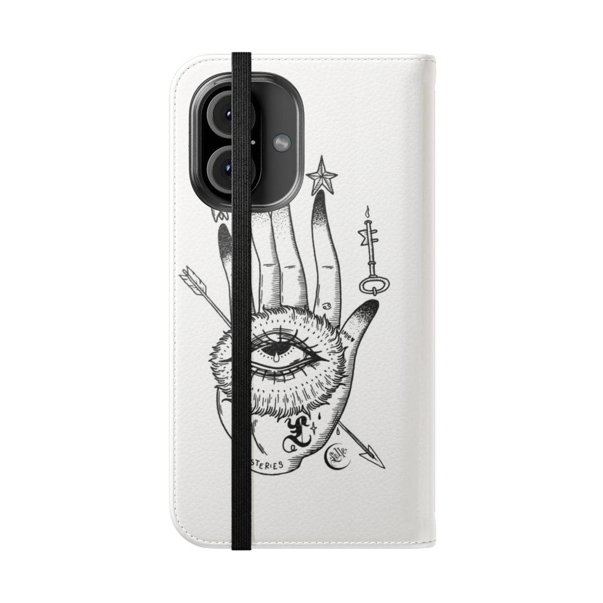 Handdrawn mystical and alchemic phone case cover with symbolic ink illustrations - Folded Front