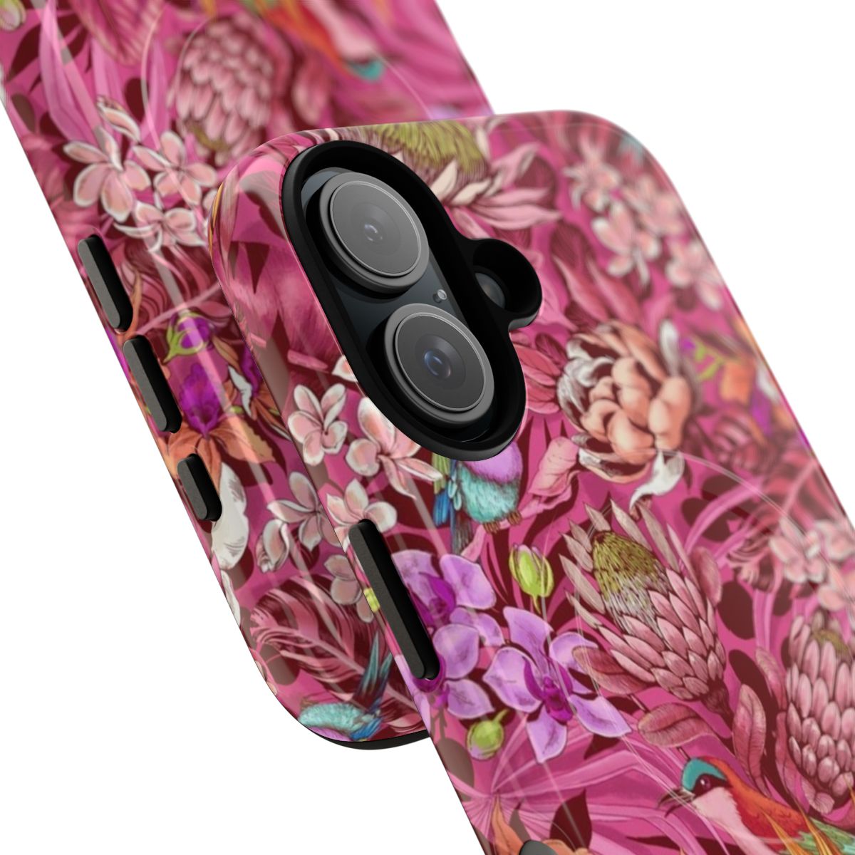 Colorful tropical floral phone case with magnetic tough design - Detail