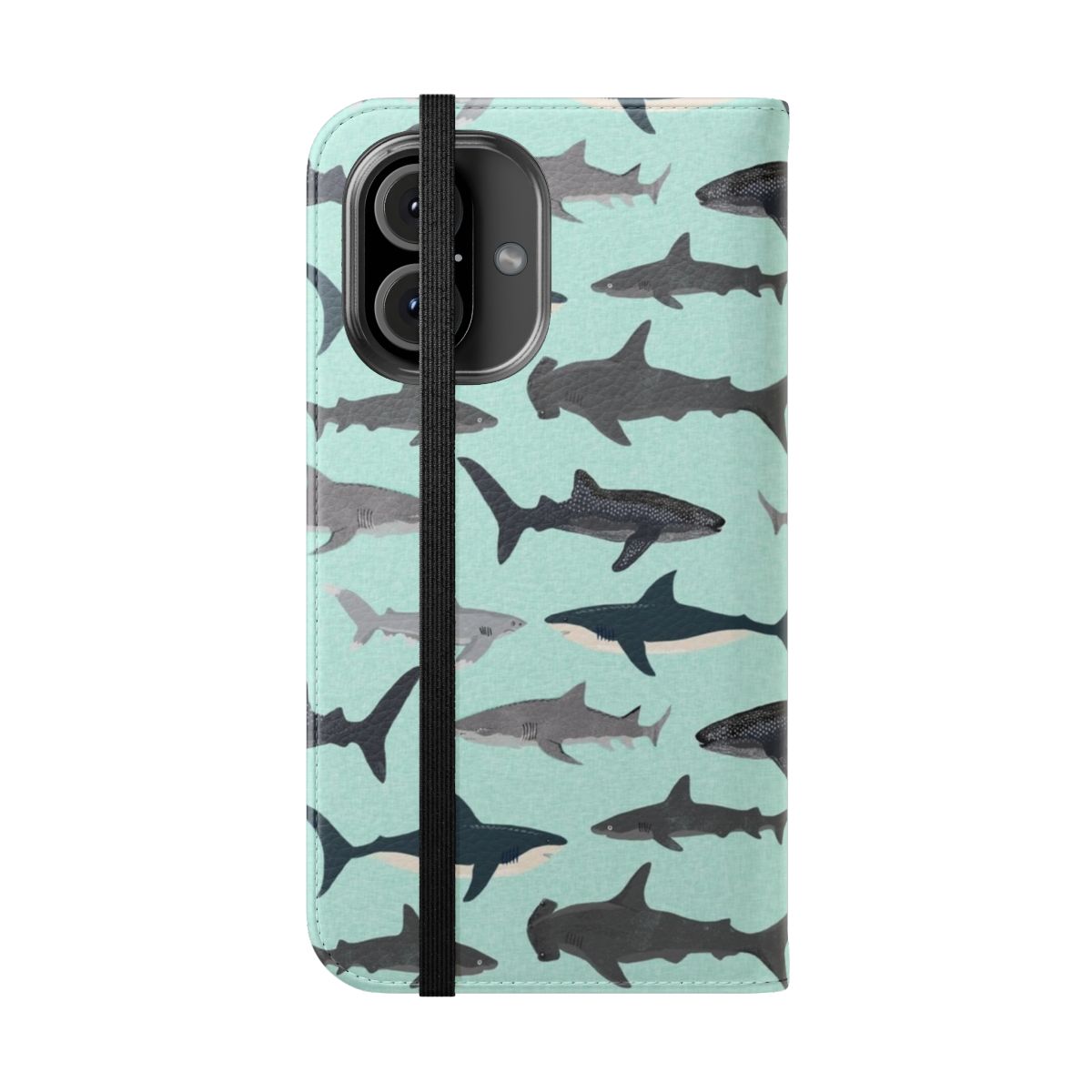 Vibrant illustration of a great white shark swimming in the ocean, perfect for a phone case - Folded Front