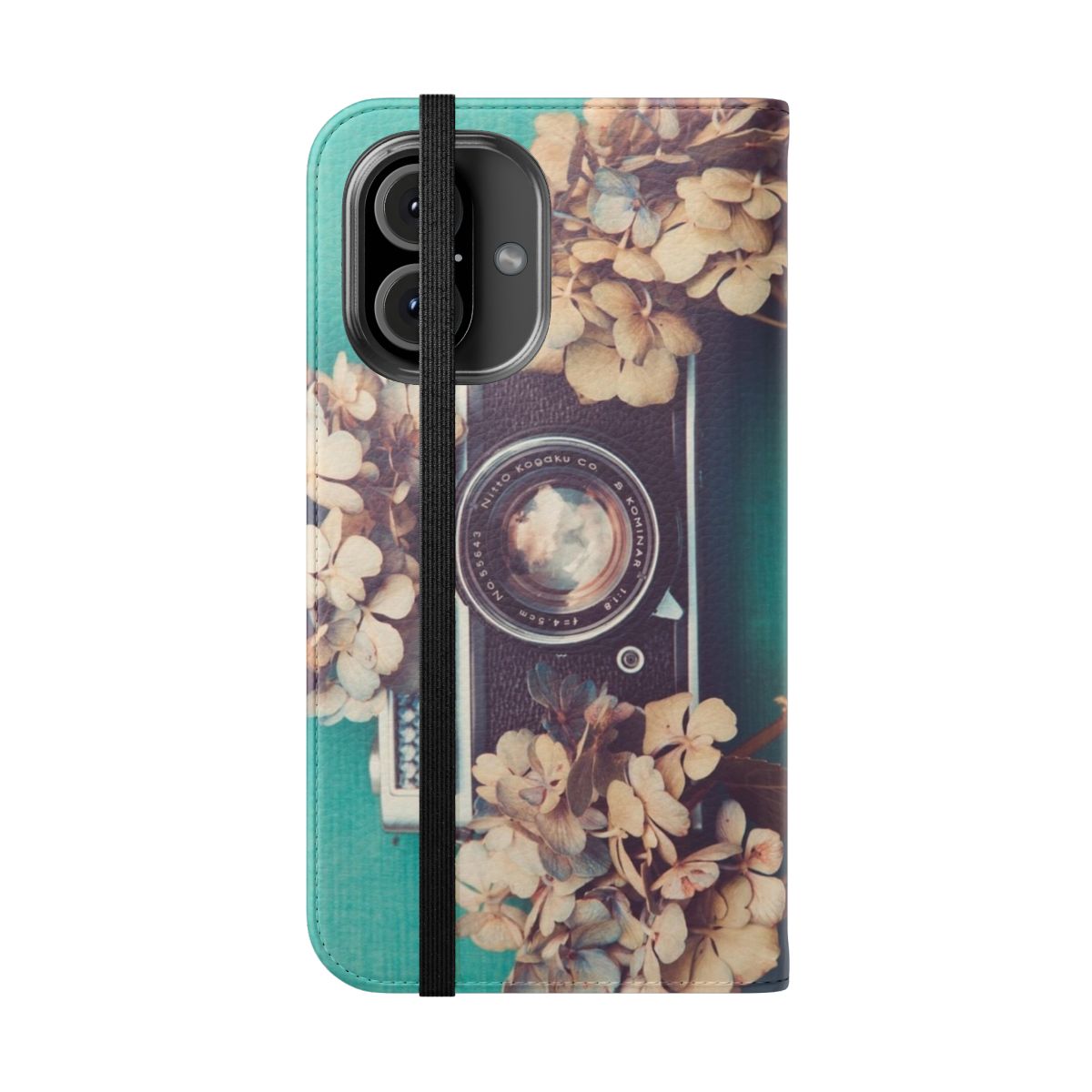 Vintage camera and hydrangea floral phone case - Folded Front