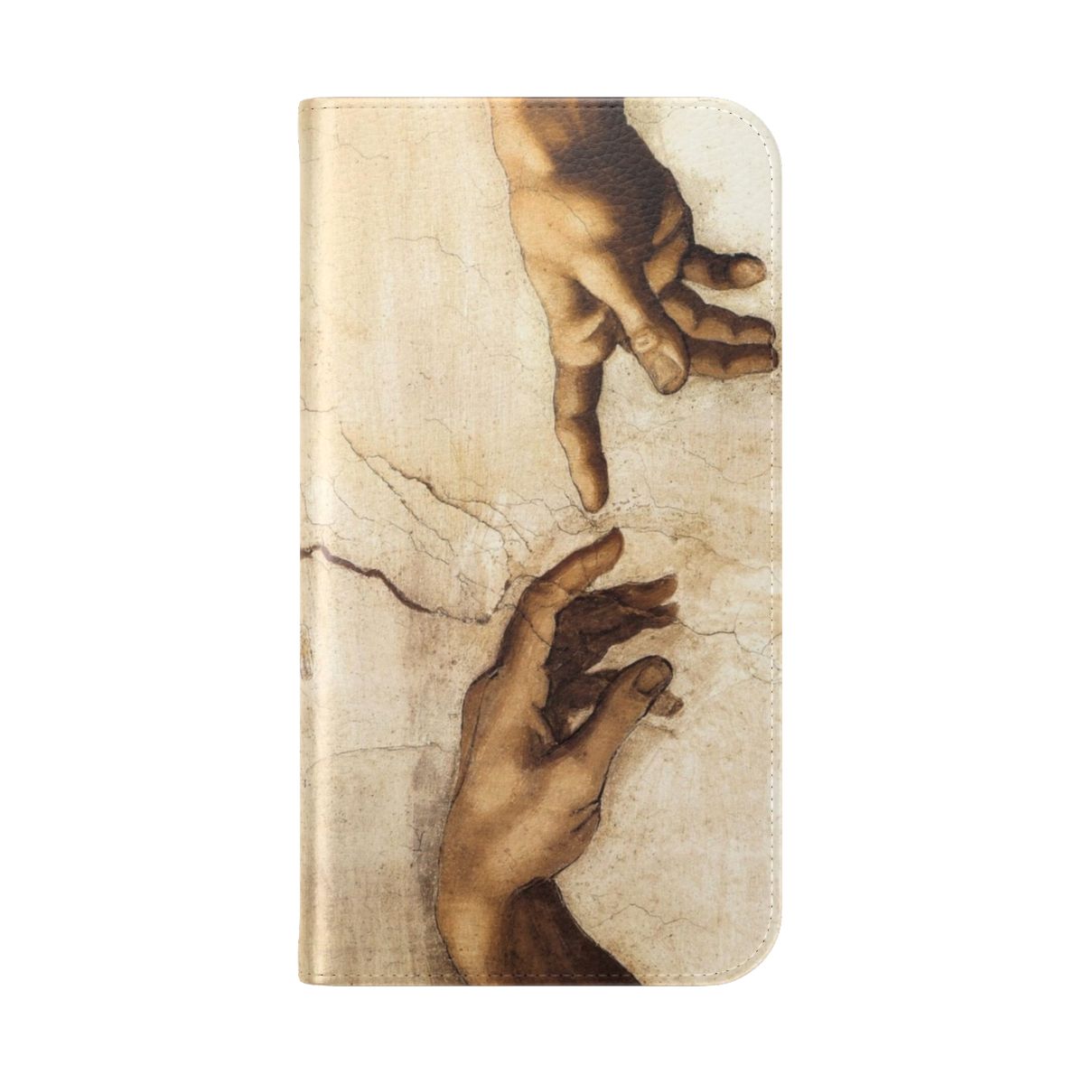 Flip phone case featuring Michelangelo's famous painting The Creation of Adam - Folded Back