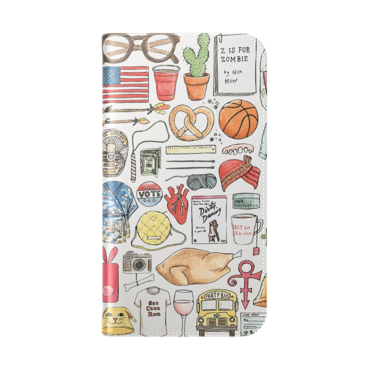 Flip cover phone case with hand-drawn New Girl inspired artwork - Folded Back