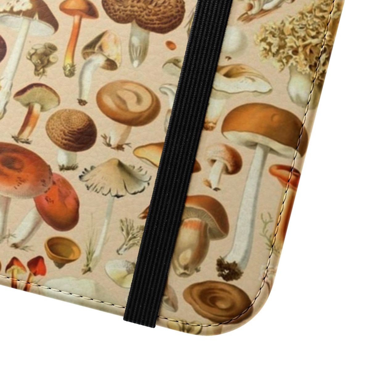 Vintage-style mushroom illustrations on a protective phone case cover - Close Up