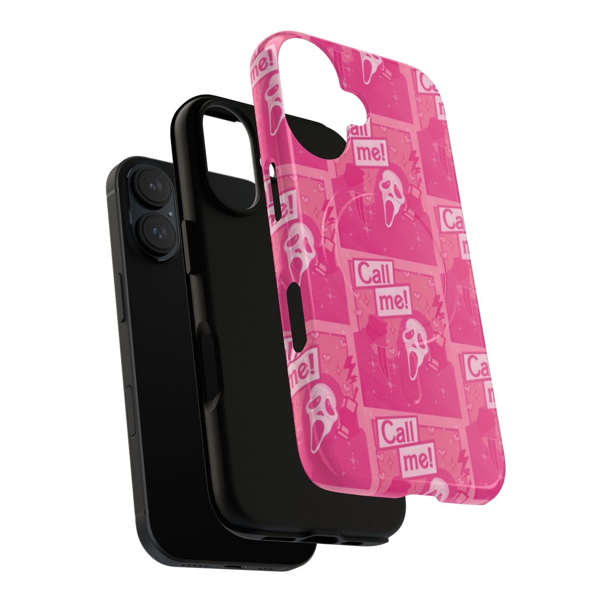 Ghostface horror movie-inspired magnetic tough phone case with pink, glitter, and diamond details - Layers